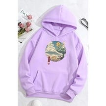 Uyguntarz Unisex Neighbor's Ukiyo E Baskılı Sweatshirt Lila