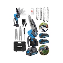 Dragro DRG-128z Mavi 128V 10 Ah Akülü Dal Kesme Budama Testere Bıçkı Makinesi - 4 Adet Zincir