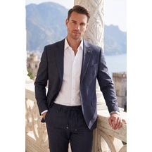 Rizzup Erkek Slim Fit Kırçıllı Koyu Lacivert Takım Elbise İpli Lastikli Pantolon Spor Şık Takım Elbise 2701841