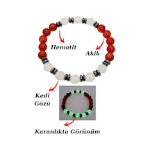 Gümüştel El Sanatları Sertifikalı Akik Kedi Gözü Hematit Doğal Taş Bileklik Karanlıkta Işık Saçar Çok Renkli