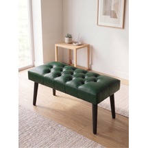 Modern Kapitoneli Yeşil Deri Kumaş Bench Puf Oturma Bankı Ahşap Siyah Ayaklı Demonte 90x45