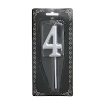 3 Adet Rakam Mum 4 Numara Gümüş Çok Renkli