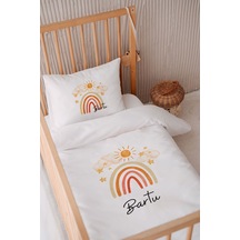 %100 Pamuk Saten Isme Özel Isimli 100x150 Bebek Yatak Nevresim Seti Güneşli Gökkuşağı