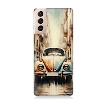 Samsung Galaxy S21 Uyumlu Islak Kaldırımda Retro Vosvos Desenli Silikon Kılıf Çok Renkli