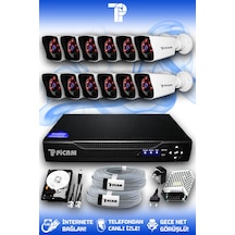 Picam 12 Kameralı Kare 12 Dış Kamera Set 320 GB HDD Full HD Gece Görüşlü Güvenlik Kamerası Sistemi