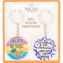 Tasarım İş Ve Nazar 2'li Metal Anahtarlık Seti - Renkli - 10 Cm Çok Renkli