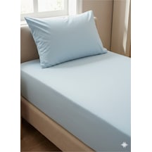Maki Home %100 Pamuklu Buz Mavisi 100x200+50x70 Cm Tek Kişilik Lastikli Çarşaf Takımı Buz Mavisi