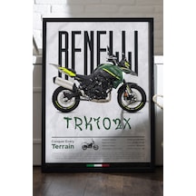 Benelli Trk 702x Siyah Ahşap Çerçeveli Poster, Dekoratif Motosiklet Duvar Tablosu