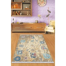 Bej Vintage Dokuma Pamuk Tabanlı Kaymaz Kilim Klm301n11