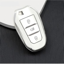 Lüx Peugeot 208 308 508 2008 3008 5008 Rifter Nano Anahtar Kılıfı Beyaz Gümüş Silver Renk Far Açmalı