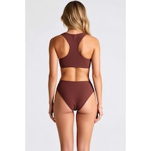 Benerly Kadın Bikini Takımı Bralette Üst Fermuarlı Normal Bel Slip Alt Ör Kahverengi