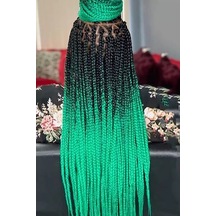 Caş Dekorasyon Yeşil Siyah İki Renk Ombreli Afrika Örgüsü Box Braid Sentetik Saç 60 Cm. 100 Gr. Yeşil - Siyah