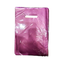 Omeyva Pembe Çizgili Desenli Metalize Hediye Paketi El Geçmeli Poşet - 13x20 Cm. - 50 Adet
