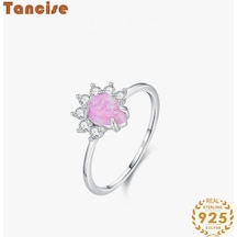 Tancise Klasik 925 Ayar Gümüş Zirkon Opal Yüzük Bayanlar Takı Düğün Promise Parti Hediye - 9 Gümüş