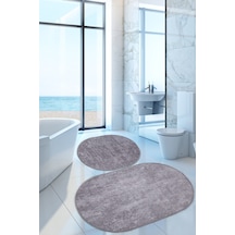 Nova Gri Oval 2'li Banyo Paspası Seti Kaymaz 60 x 100 + 50 x 60 CM Gri