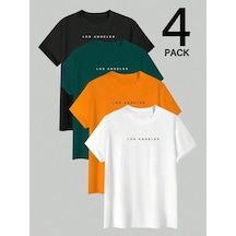 Minimal Losangeles Baskılı Tshirt 4 Lü Siyah Beyaz Nefti Turuncu - Oversize Tişört Unisex Siyah-279178