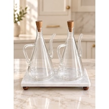 Morponi Mermer Stantlı 2'li Glazzy Düz Tasarım Yağlık & Sosluk 500 Ml+ 500 Ml Şeffaf