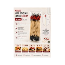 Kırmızı Yassı Boncuk Bambu Kürdan 12 Cm 50 Adet - 913959573