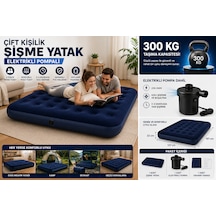 Çift Kişilik Şişme Yatak 300 Kg Taşıma Kapasiteli Elektrikli Pompalı 197x137x22 Cm Lacivert