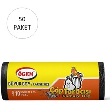 Büyük Boy Çöp Torbası 65 X 80 Cm 10 Lu Rulo X 50 Paket 500 Adet Siyah