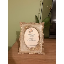 Güllü Barok Dikdörtgen Fotoğraf Çerçevesi Vizon & Eskitme Altın 15x20 Cm