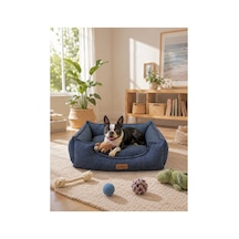 Premium Kedi Ve Köpek Yatağı Kafa Destekli Kaydırmaz Taban Yıkanabilir Fermuarlı Çift Taraflı Minder %100 Boncuk Elyaf Lacivert - 880997317