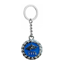 Göktürkçe Türk Yazılı Lacivert Mineli Bozkurt Figürlü Metal Unisex Anahtarlık