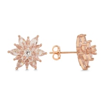 Gümüş Rose 4 Katman Lotus Çiçeği Kadın Çivili Küpe Rose