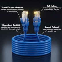 Cat6 Ethernet Kablosu 5 Metre - 1000 Mbps E Kadar Veri Aktarımı - Fabrikasyon Rj45 Konnektörlü - Mavi