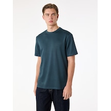 Koton Regular Fit Kısa Kollu Bisiklet Yaka Viskon Karışımlı Basic Tişört Mavi 6sam10483mk