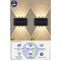 Modern Solar Güneş Enerjili 6 Ledli Bahçe Aydınlatması Aplik Sarı Işık Led Lamba 2 Adet