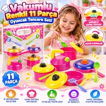 Vakumlu Renkli 11 Parça Oyuncak Tencere Seti Pembe