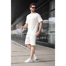 Beyaz Erkek Şort T-shirt Takım E7347