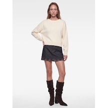 Koton Sırt Bağlama Detaylı Uzun Kollu Bisiklet Yaka Triko Kazak Ekru 7wal90052ht