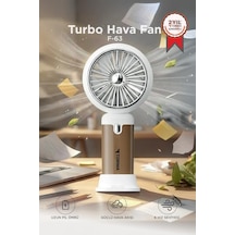 Şarjlı El Vantilatörü Turbo Hava Akışlı 6 Kademeli Taşınabilir Masa Fanı F63 Bej
