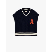 Koton Triko Süveter V Yaka Ribanalı Aplike Detaylı Lacivert 5wkg90046ht Lacivert Koton Triko Süveter V Yaka Ribanalı Aplike Detaylı Lacivert 5wkg90046ht Lacivert