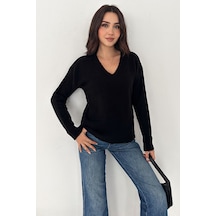 Noa & Noa Kadın V Yaka Triko Kazak Cozy Neutral Siyah