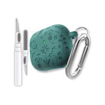 Airpods 4. Nesil Ve Airpods 5. Nesil Uyumlu Çiçek İşlemeli Premium Silikon Kulaklık Kılıfı Ve 3'ü 1 Arada Bluetooth Kulaklık Temizleme Kalemi Seti Orman Yeşili Çok Renkli