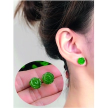 Yeşil Gül Model Kadın Gümüş Küpe 8 Mm