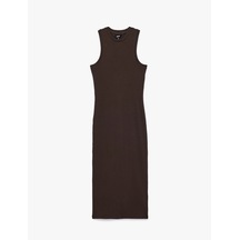 Koton Kaşkorse Pamuklu Slim Fit Bisiklet Yaka Kolsuz Fitilli Bodycon Midi Elbise Kahverengi 7wak80027ek Kahve