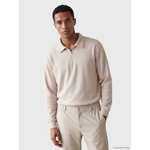Lcw Vision Bej Polo Yaka Erkek Kalın Sweatshirt