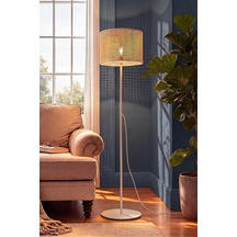 Marrien June Rattan Zemin Lambaderi, Modern Salon Ve Oturma Odası Köşe Aydınlatması - Krem - 145 Cm Ayaklı Lam Çok Renkli