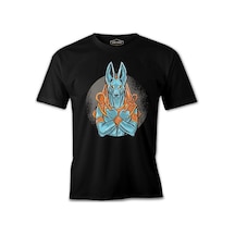 Egyptian God Anubis İn Blue Color Siyah Erkek Tshirt 001