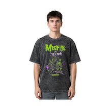 Misfits Rock Metal Müzik Grubu Ön Baskılı Unisex Oversize Eskitme Siyah