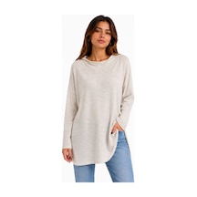 Neden Tekstil Kadın Relaxed Fit Uzun Kollu Bej Triko Bluz - Krem