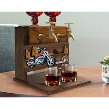Bk Gift Kişiye Özel Kabartma Motorsiklet Tasarımlı İsimli Çift Musluklu Doğal Ahşap İçki Standı-3, İçki Standı, Doğum Günü Hediyesi, Ev Hediyesi Kobit