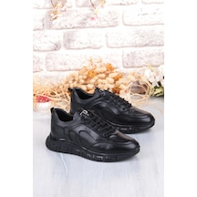 Pepita 6706 Rahat Lastik Bağçıklı Kauçuk Taban Hakiki Deri Erkek Ayakkabı Siyah