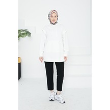 Armine Trend Kapüşonlu Önden Cepli Tunik-beyaz 24kt476 Beyaz
