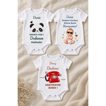 Babylimon İsme Özel Dede Yazılı 3 Lü Bebek Zıbın Seti, %100 Pamuk Beyaz Kısa Kollu Çıtçıtlı Beyaz - 929893111 Beyaz