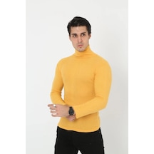 Barlashive Erkek Fitilli Kaşkorse Kumaş Boğazlı Full Likralı Slimfit Body - Sarı Çok Renkli